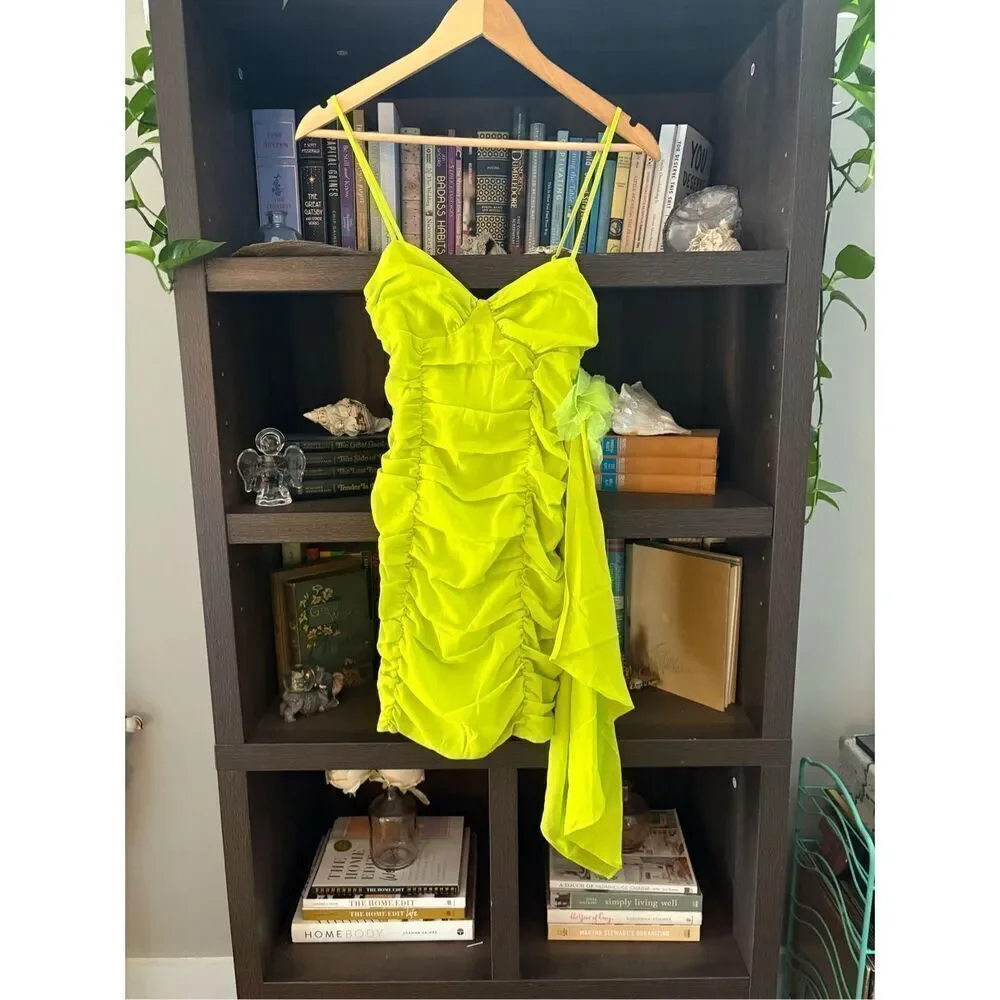 NWT For Love & Lemons Lorlai Green Ruched Bodycon Mini Dress Size XS - Picture 4 of 9